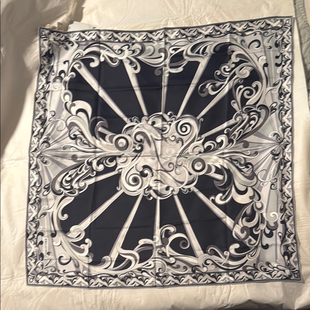 Emilio Pucci Black, Gray and White Silk Swirl Patterned Scarf 33x33in